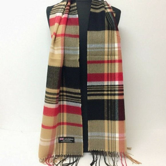 Men\'s Plaid Camel/Red/Black SOFT CASHMERE Scarf
